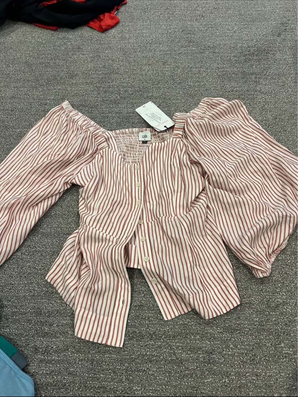 CAbi Red and White Striped Peasant Blouse